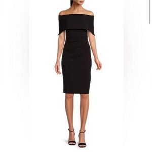 NWT VINCE CAMUTO Size 4 Black Sheath Knee Length Off the Shoulder Dress